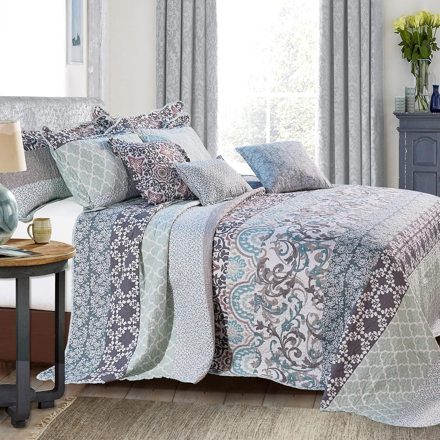 Home Soft Things 9 Piece Striped Bedspread Set