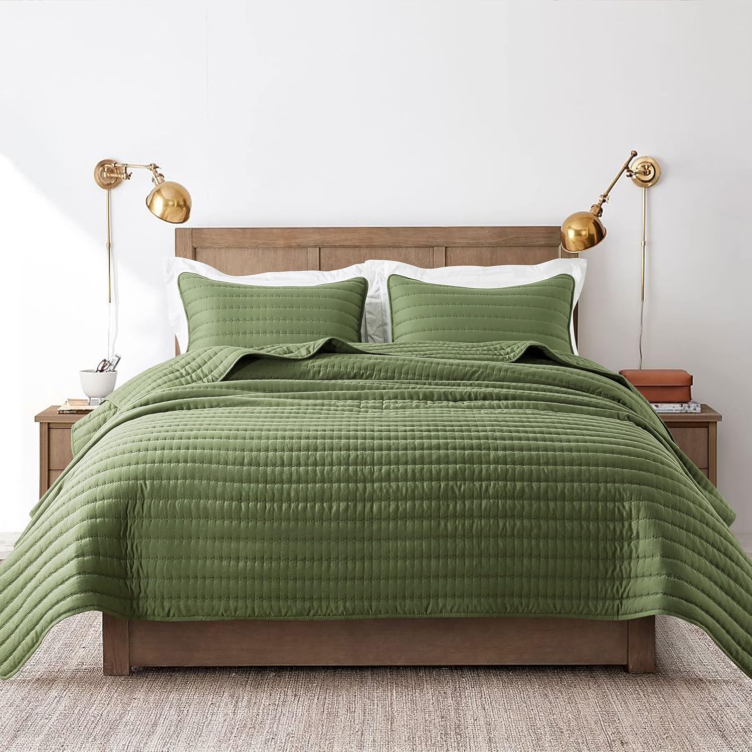 Olive Dark Green King Size Quilt Set with Pillow Shams