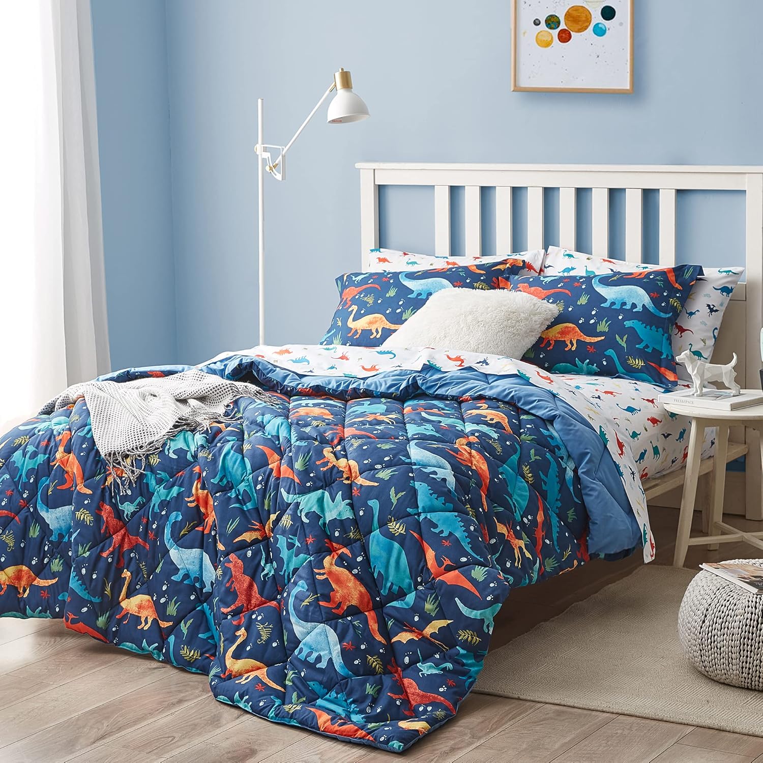 UMCHORD Kids Dinosaur Queen Comforter Set 7 Pc