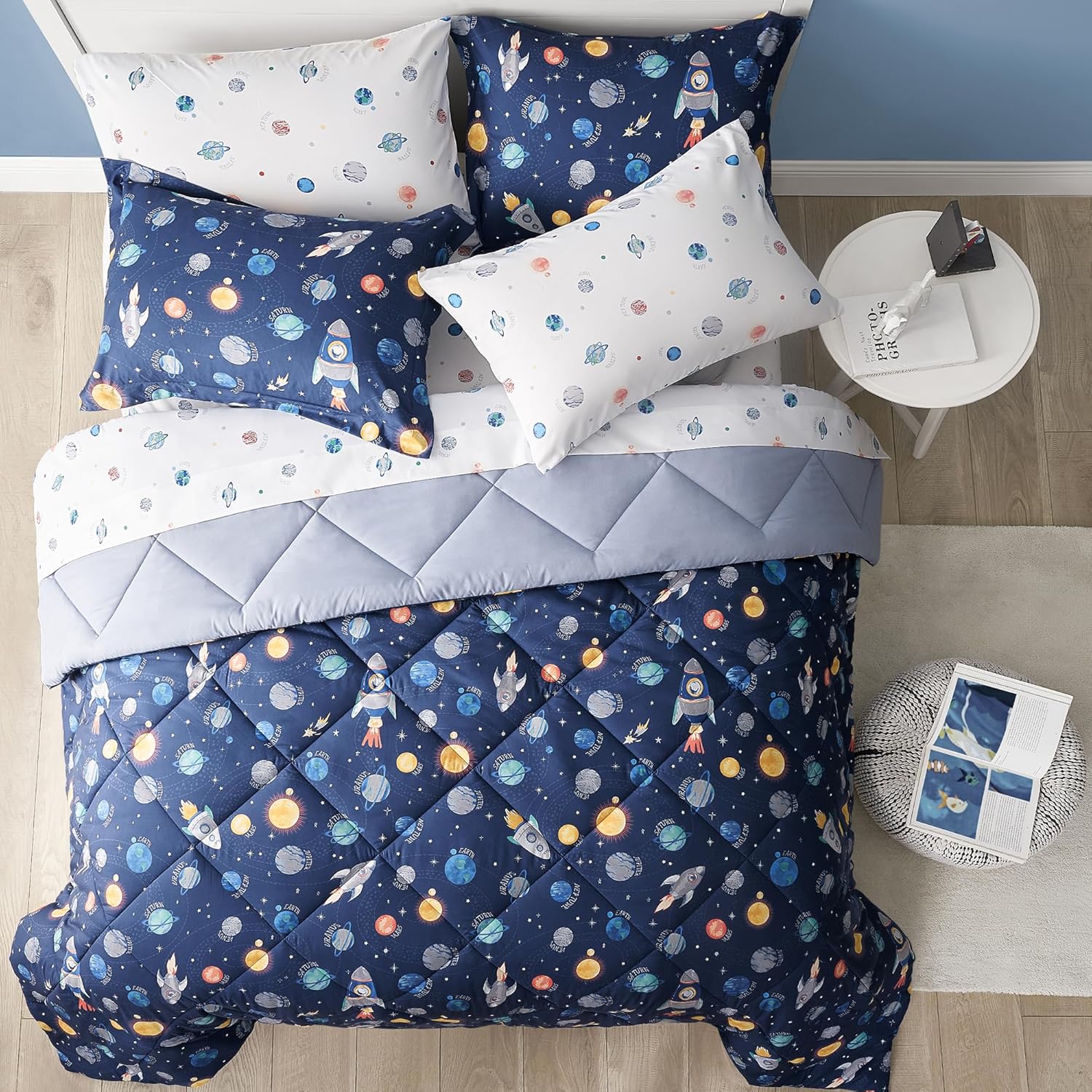 UMCHORD Kids Space Themed Bedding Set - Twin Size 5 Pieces