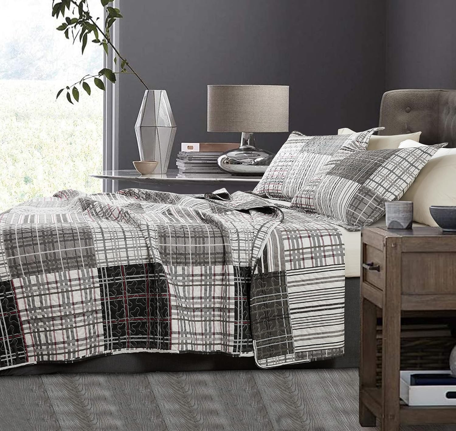Jessy Home Plaid Quilt Set Queen Full Size Bedding