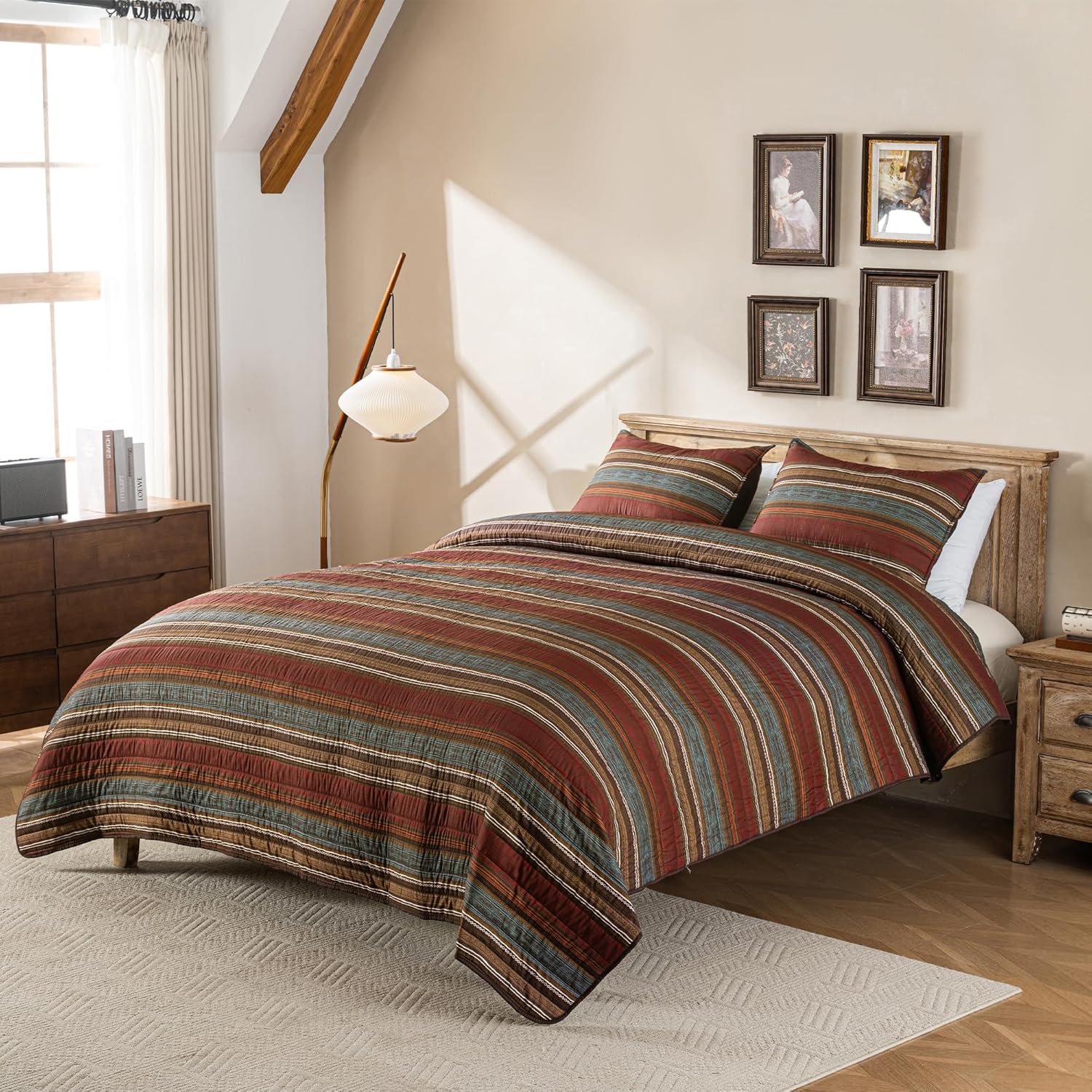 LIRISDOM Bohemian Quilt Set Queen Size 3 Pieces 1