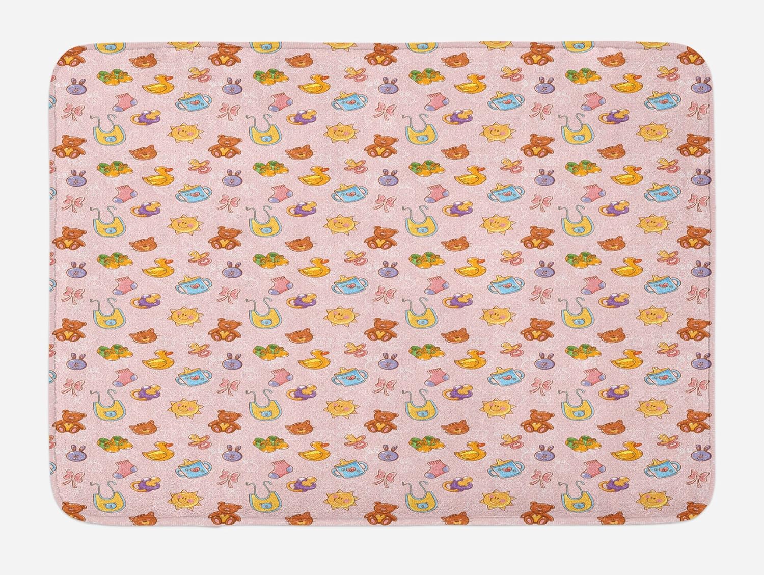 Ambesonne Cartoon Bath Mat Plush Non-Slip with Teddy Bears and Ducks