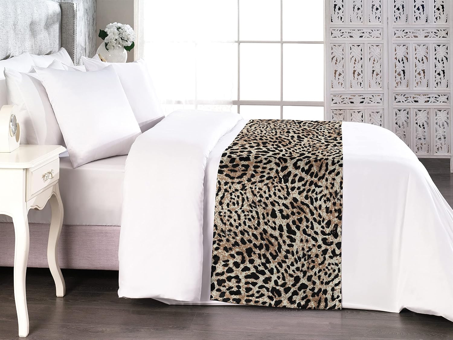 Ambesonne Leopard Print Bed Runner - King Size Dark Brown Beige