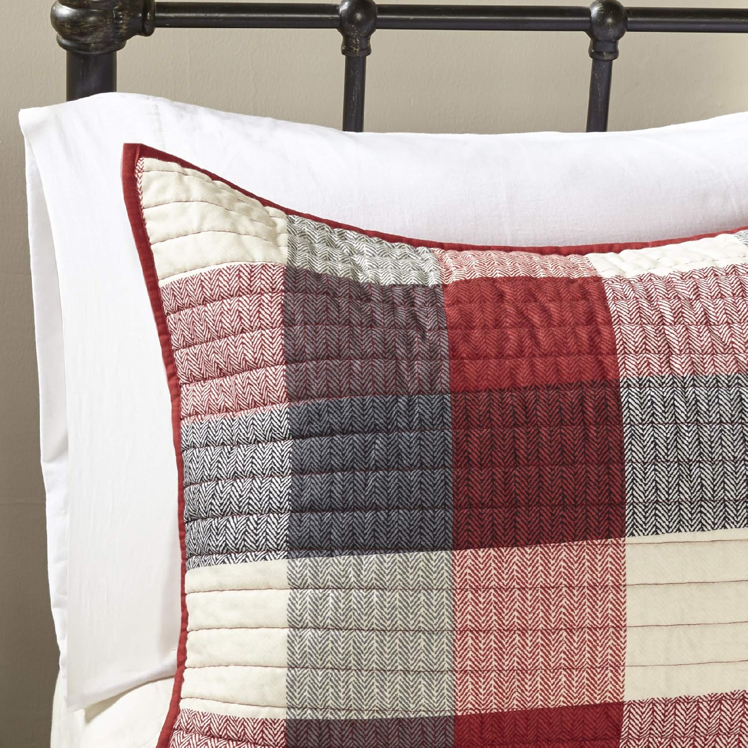 Madison Park Reversible Quilt with Shams and Pillows - Red 6 Piece Set