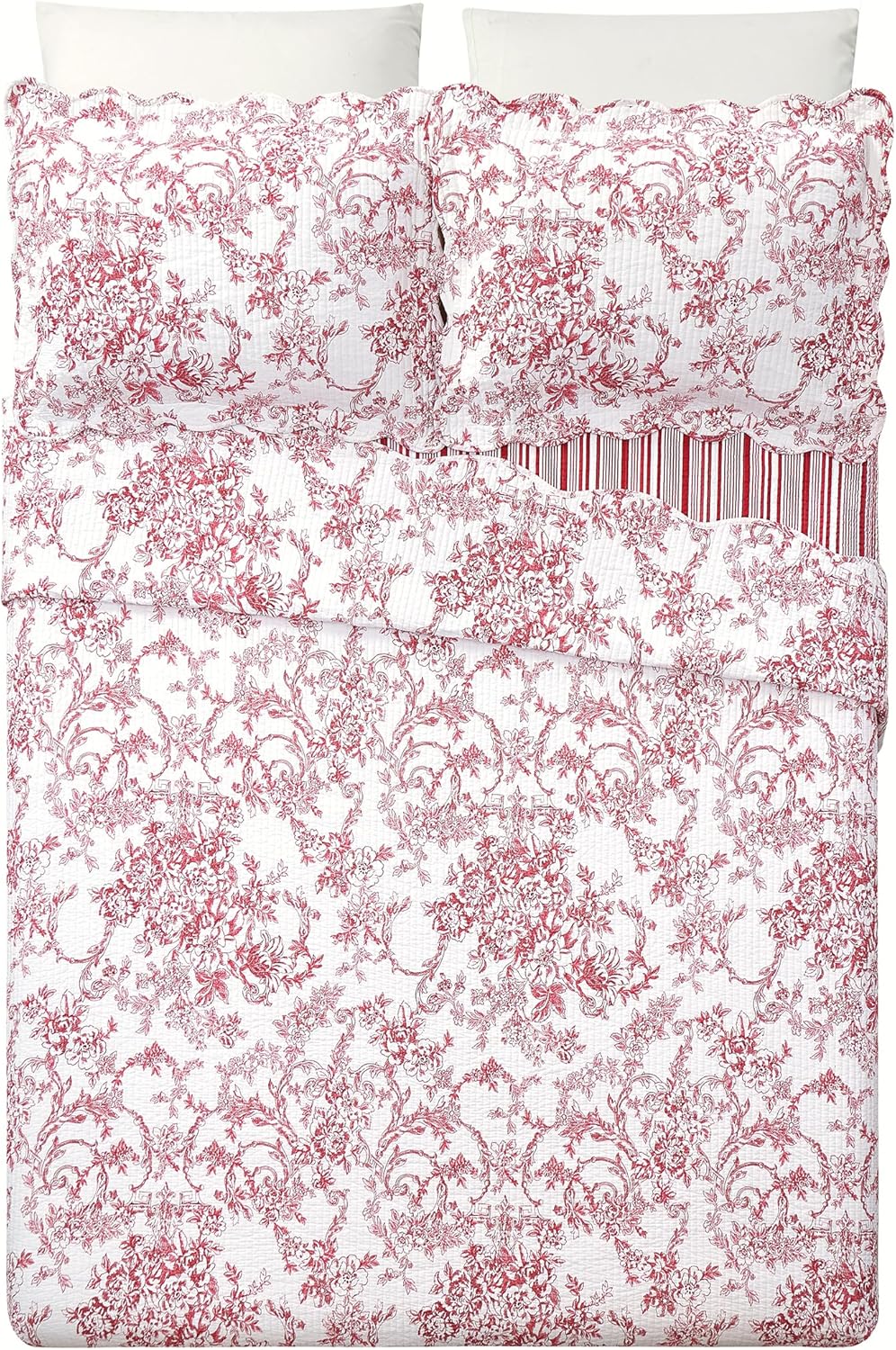 Garden Toile 3-Piece Reversible Quilt Set - Red 1
