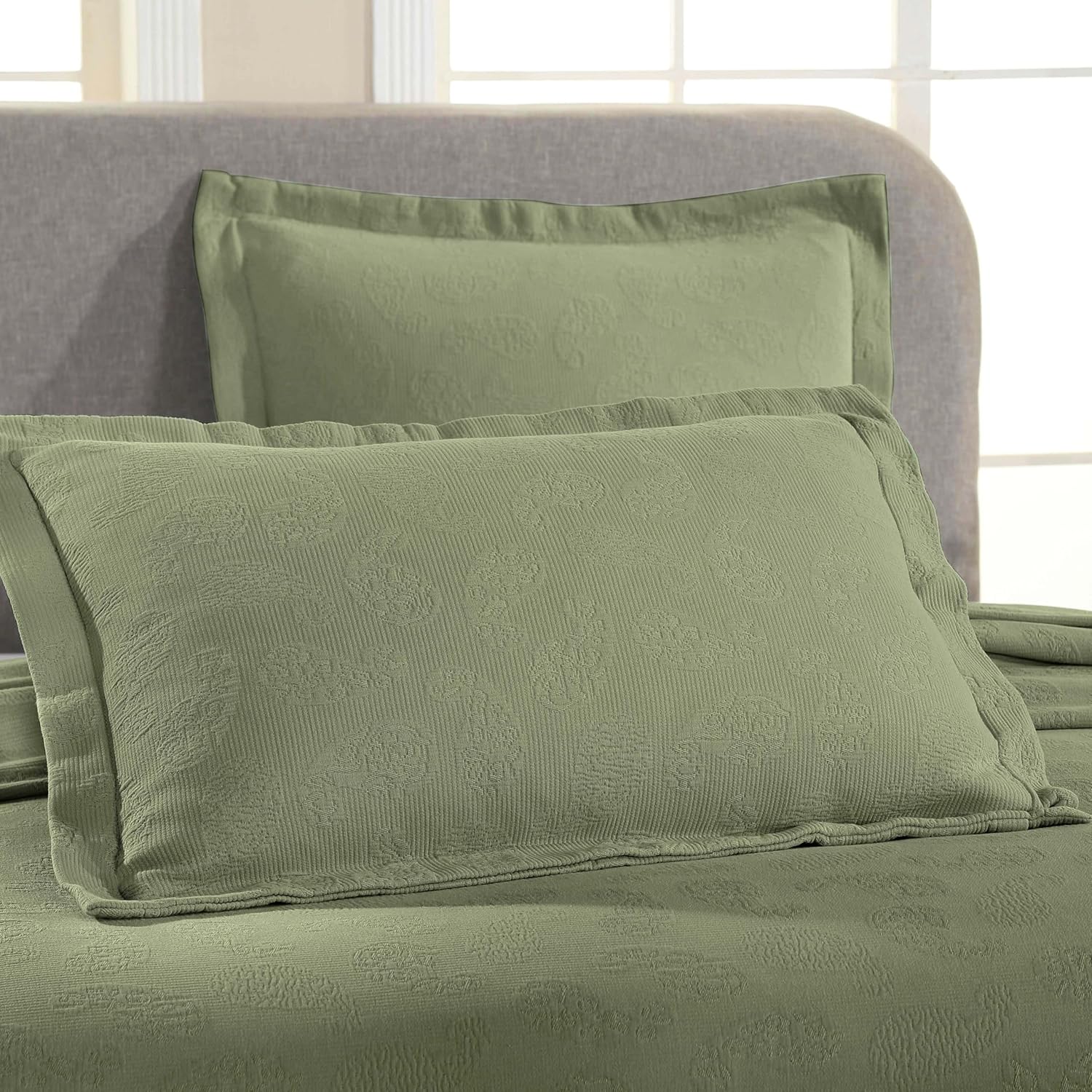 Superior Paisley Cotton Bedspread Set King Size Sage