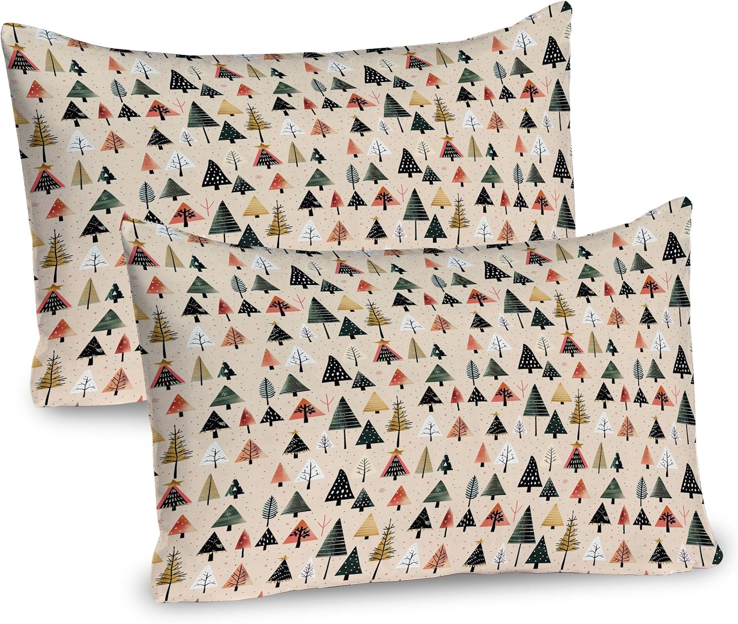 Ambesonne Christmas Pillow Sham Set of 2 Modern Abstract Pine Trees Dotted Print