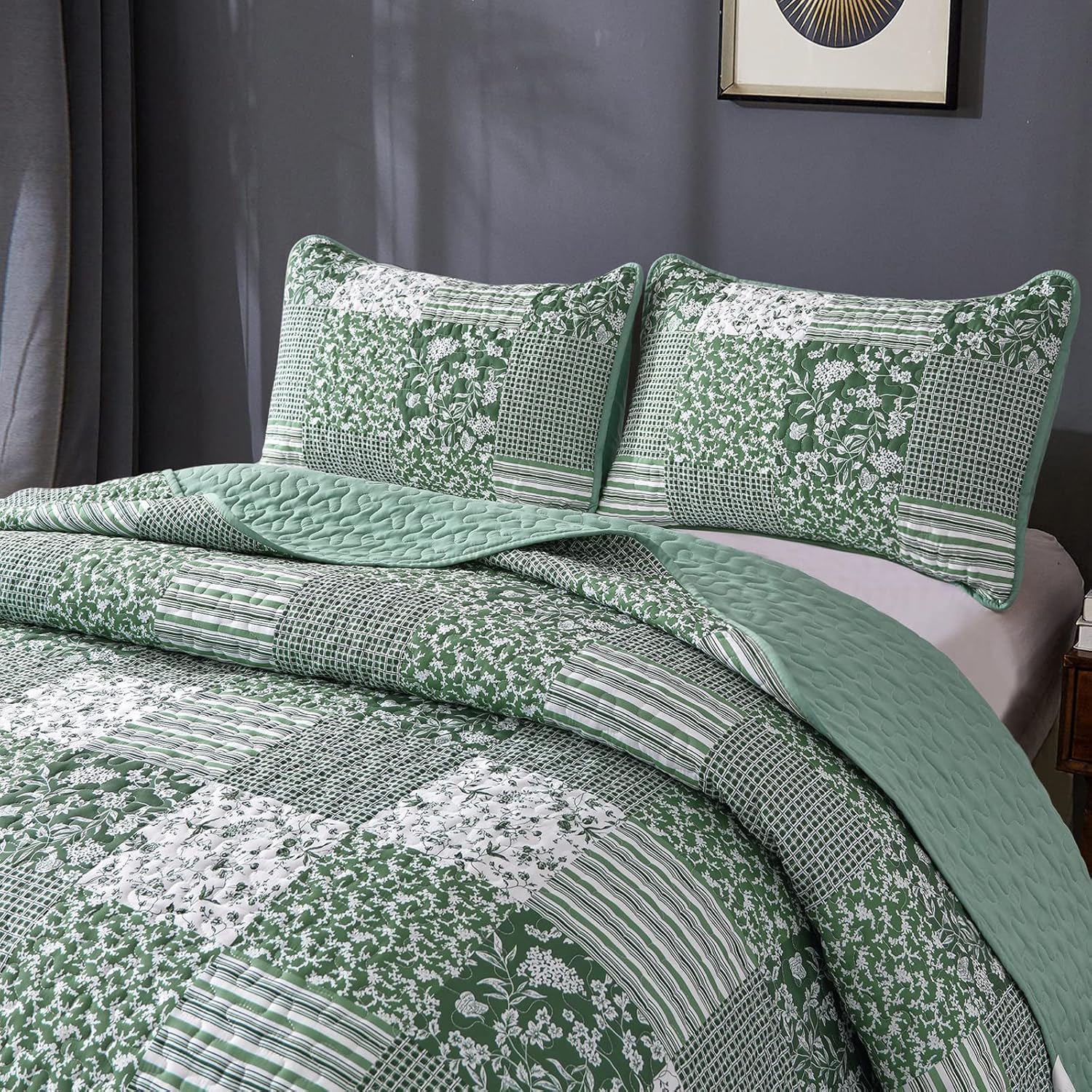Mybedsoul Green Quilt Set Twin Size 2pcs