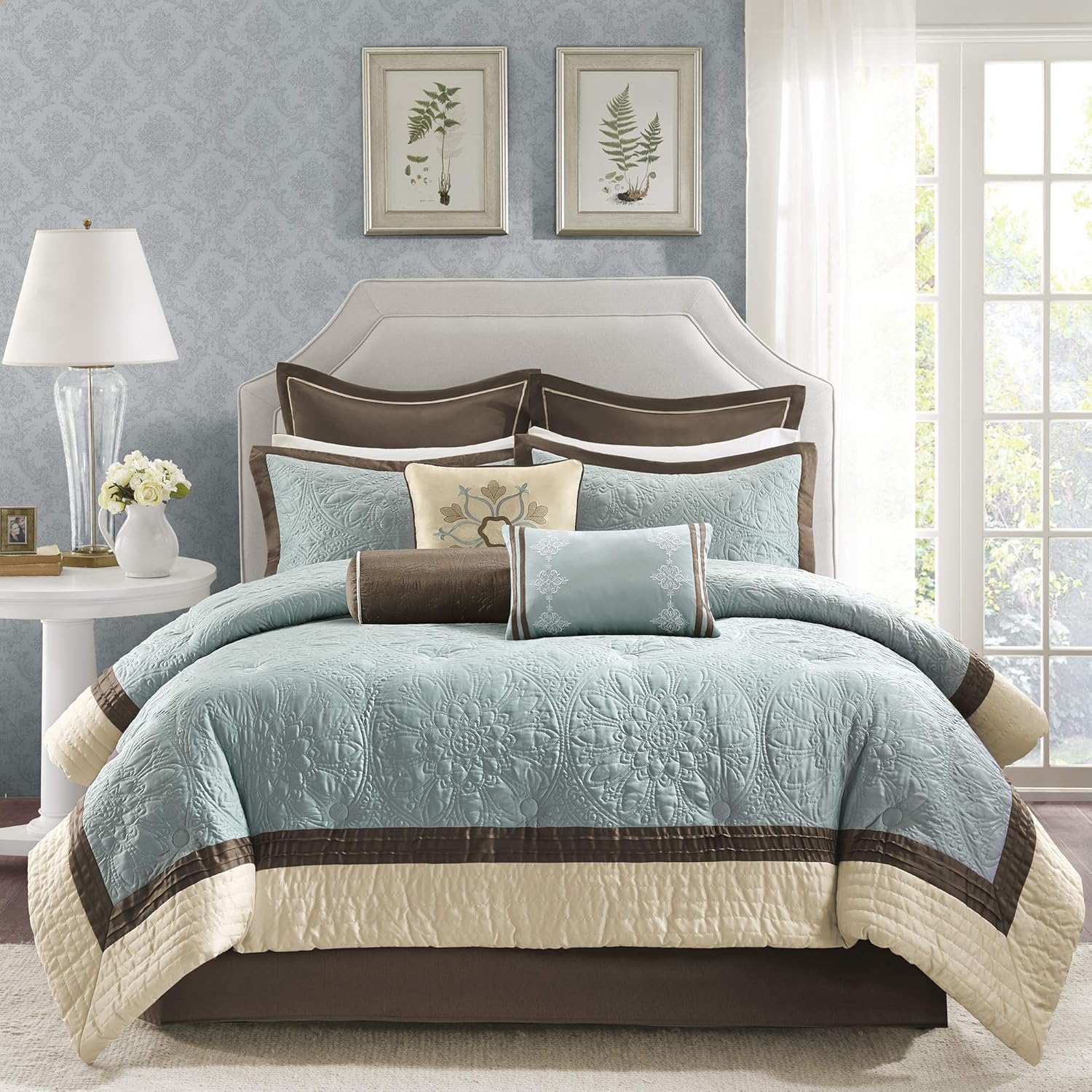 Madison Park Cozy Comforter Set Blue Queen 9 Piece