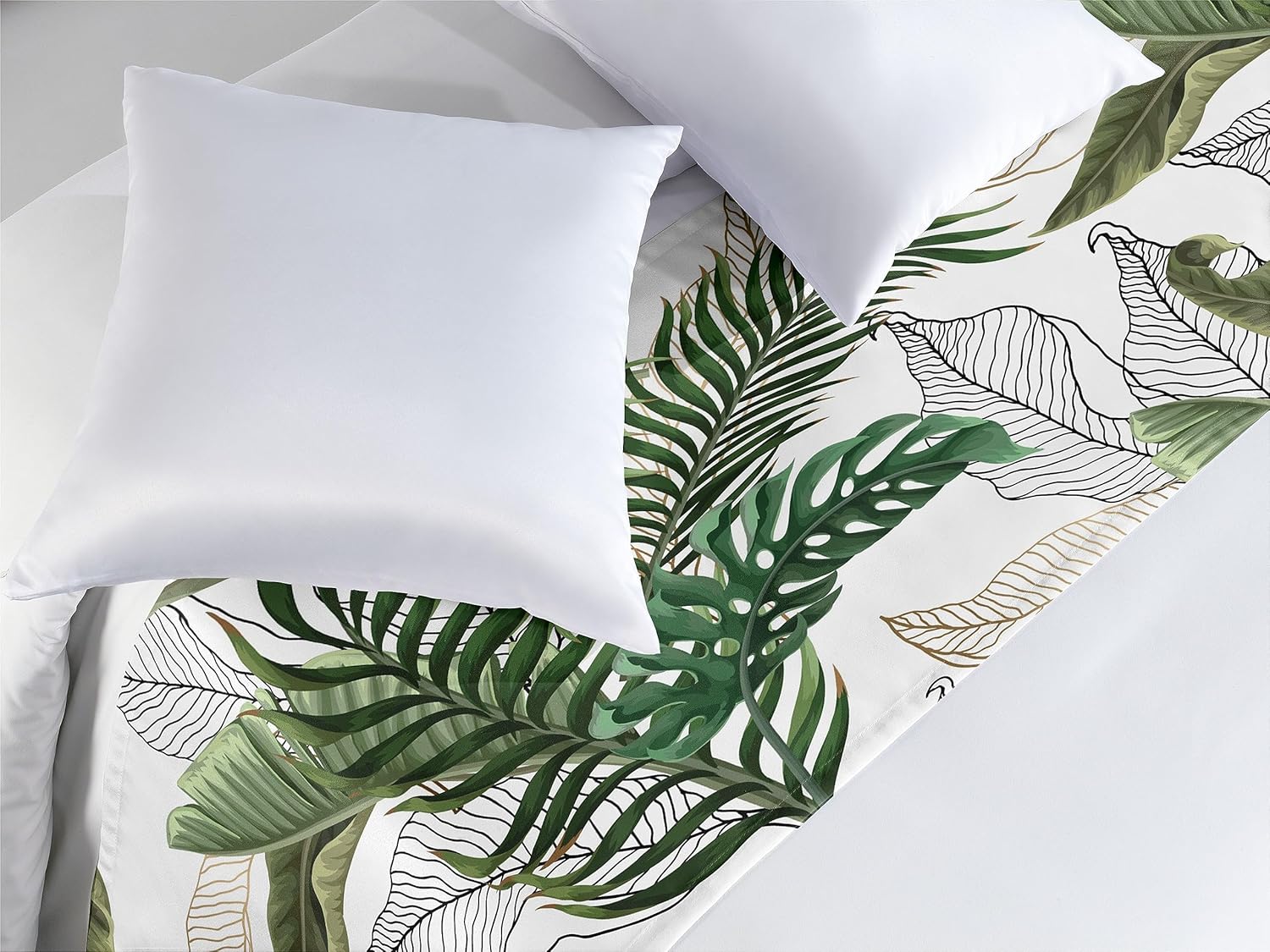 Ambesonne Tropical Bed Runner Queen Size Army Green White Pattern
