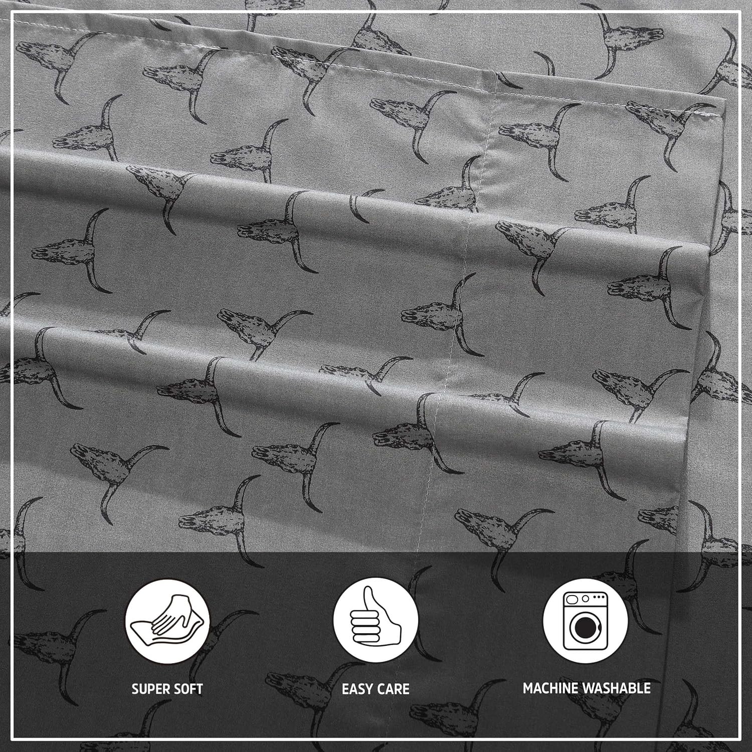 Wrangler Steer Skulls Grey Full Sheet Set