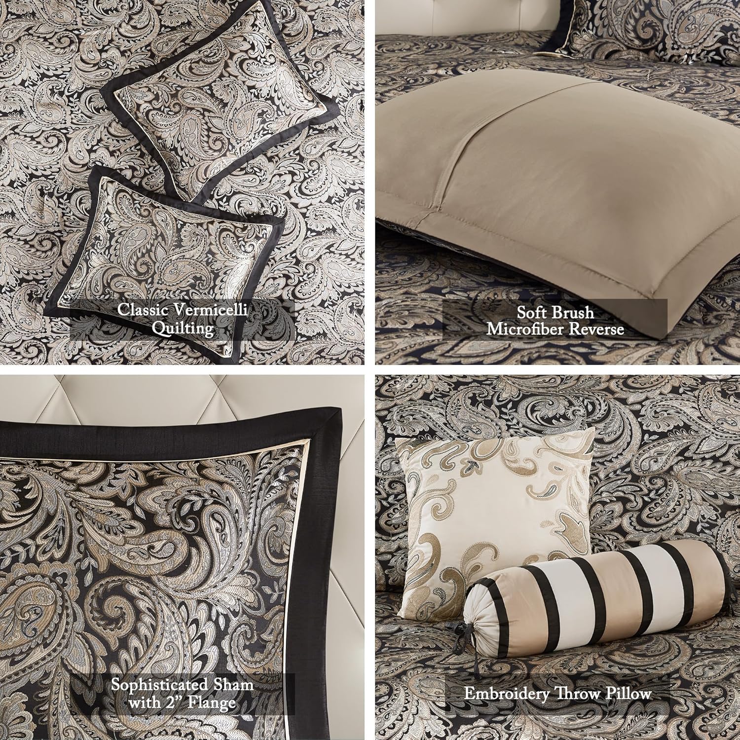 Madison Park Aubrey Reversible Bedspread Set 5 Piece Queen Black