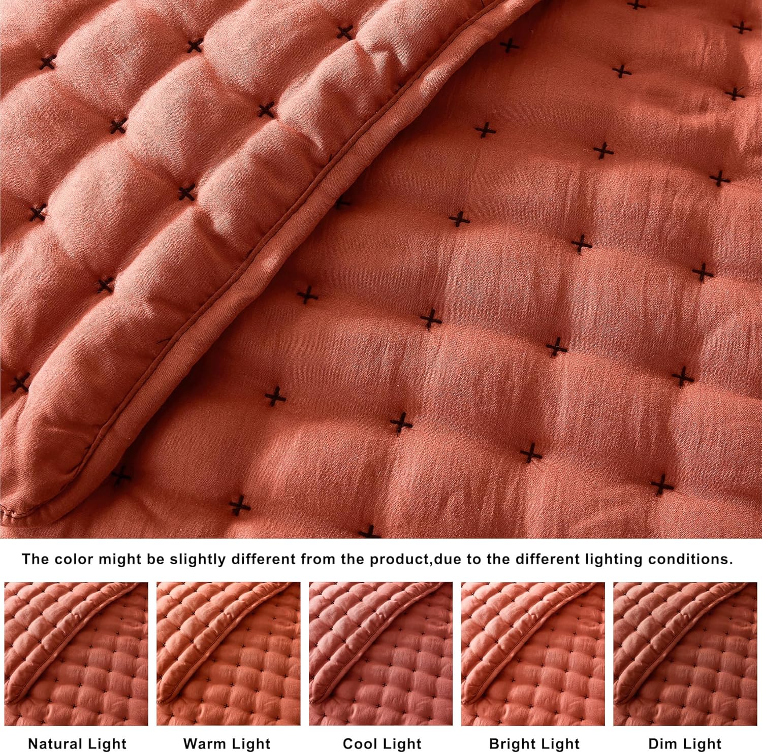 Burnt Orange Cal King Quilt Set with Pillow Shams 3 Piece Bedding
