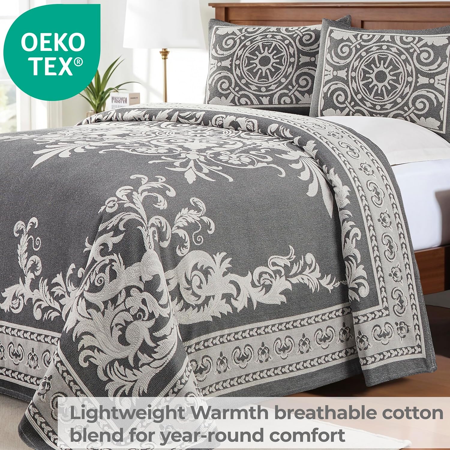Superior Cotton Blend 3-Piece Bedspread Set King Charcoal