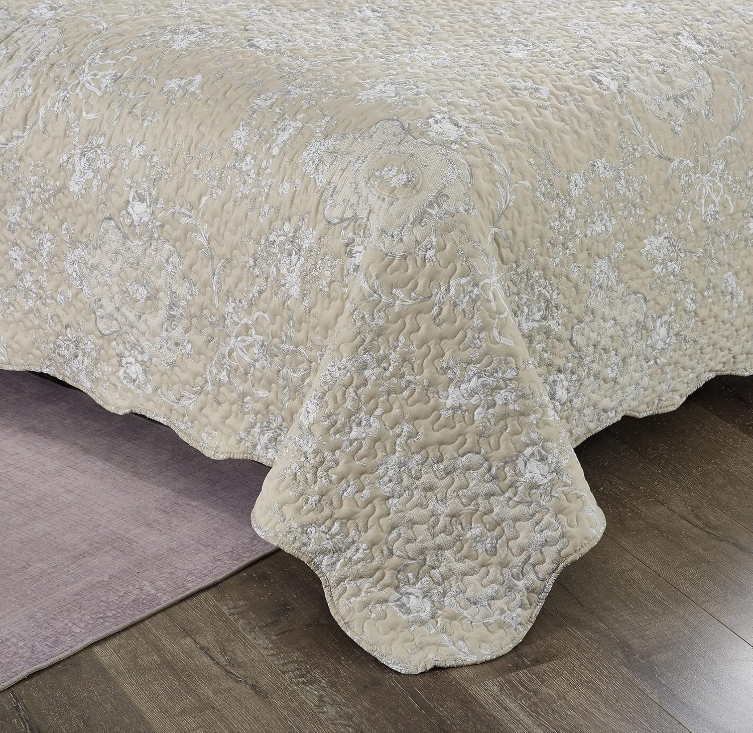 Brilliant Sunshine 3-Piece Quilt Set Classic Grey Floral Toile