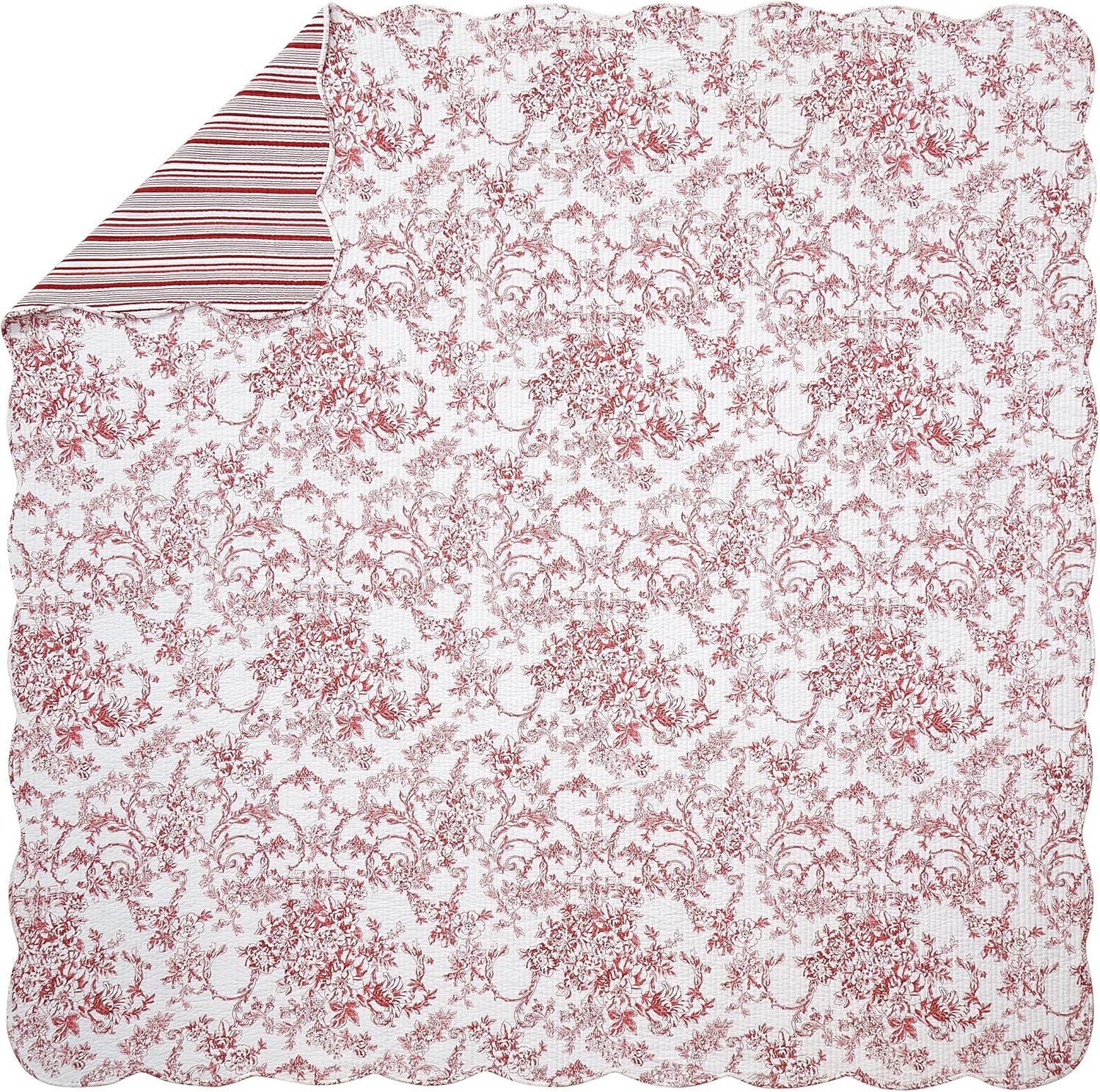 Garden Toile 3-Piece Reversible Quilt Set - Red 1