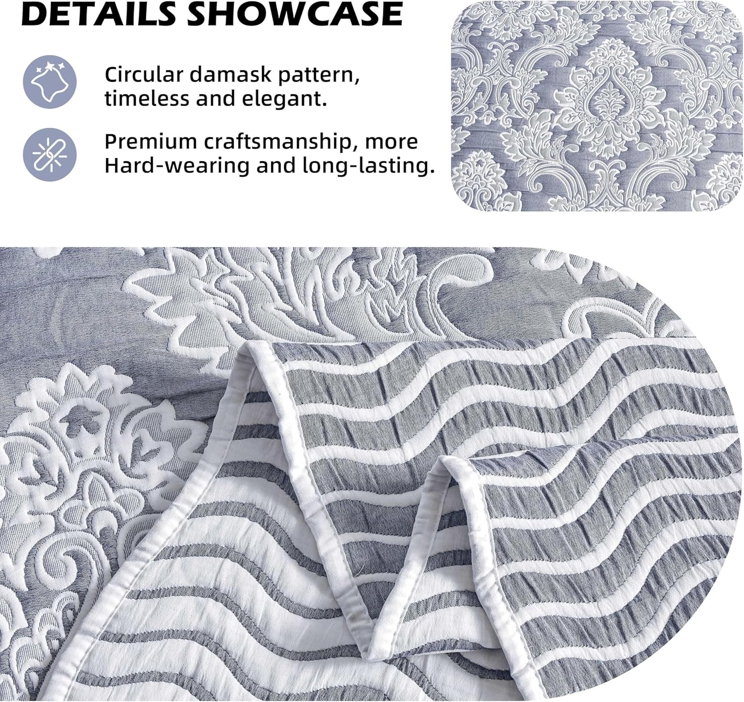 Chiinvent Oversized King Bedspread Set Navy Blue 128x120