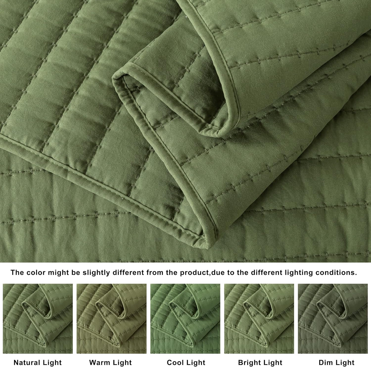 Olive Dark Green King Size Quilt Set with Pillow Shams